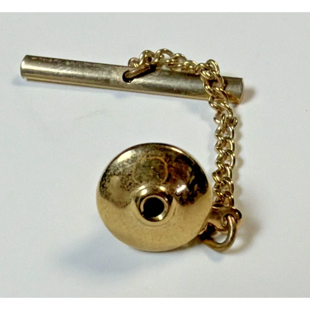 Vintage Pierre Cardin Square Black Lined Gold Tone Tie Bar Pin Tack